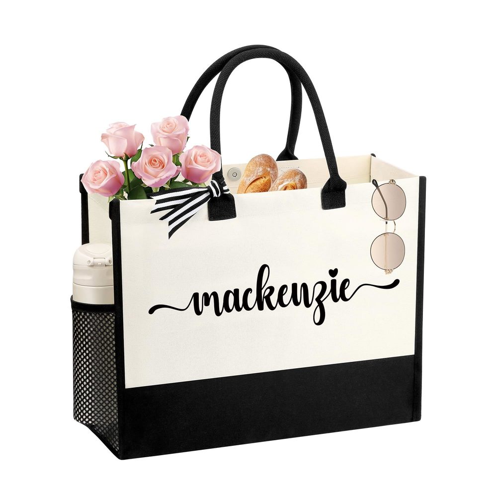 Mackenzie Tote Bag - Embroidery Name Canvas Tote Bag, Bridesmaid & :')